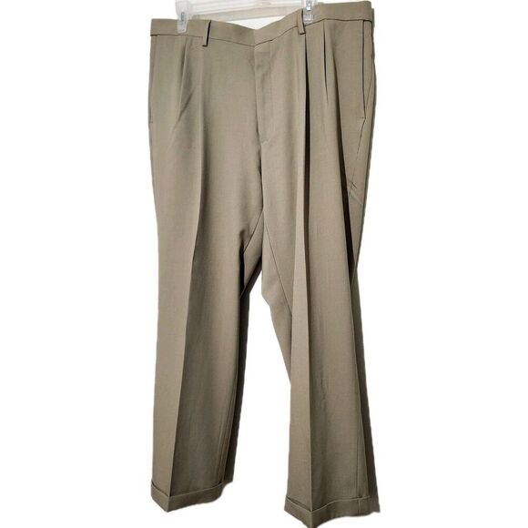Haggar Dress Pants Mens Size 40x29 Pleated Khaki Color Expandable Waist Band - Picture 4 of 12